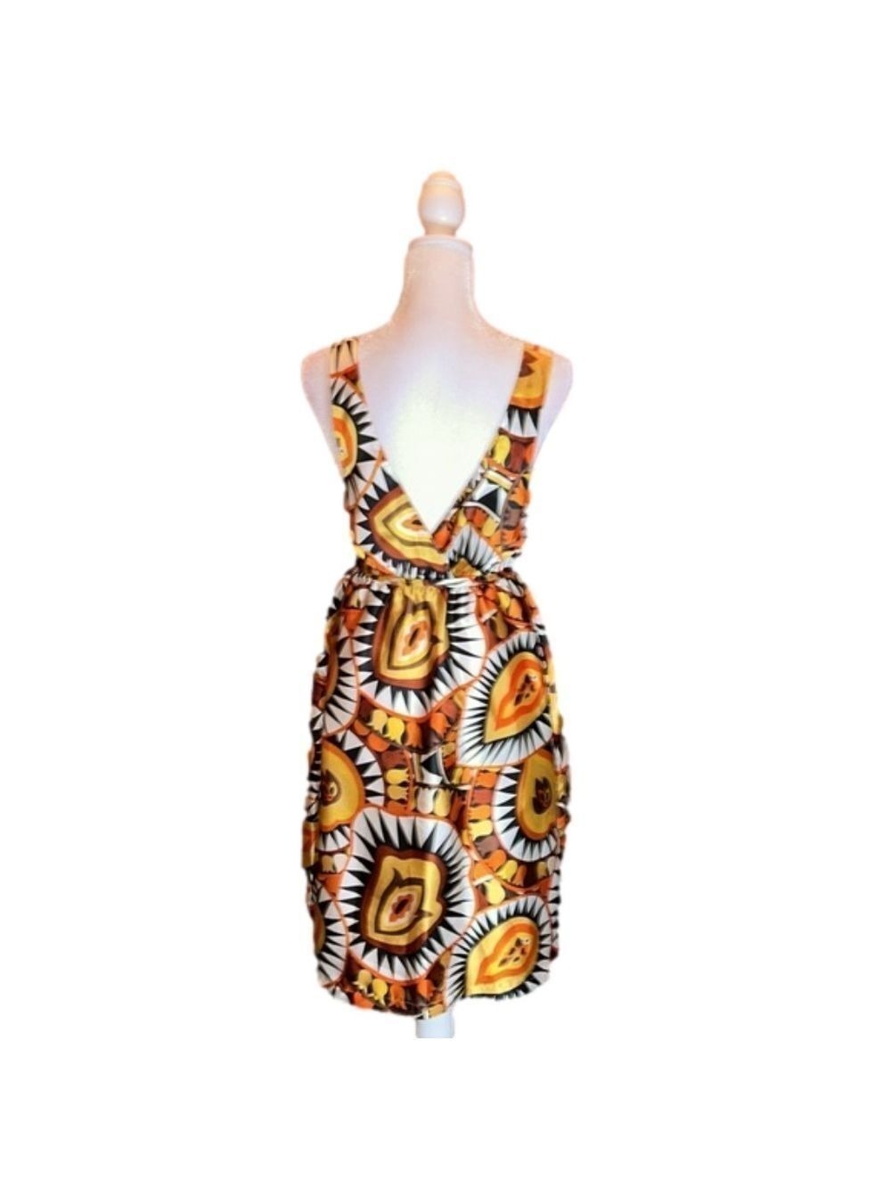 DEREK HEART Adorable Gold & Orange Sunshine & Tulip Print Dress Size M